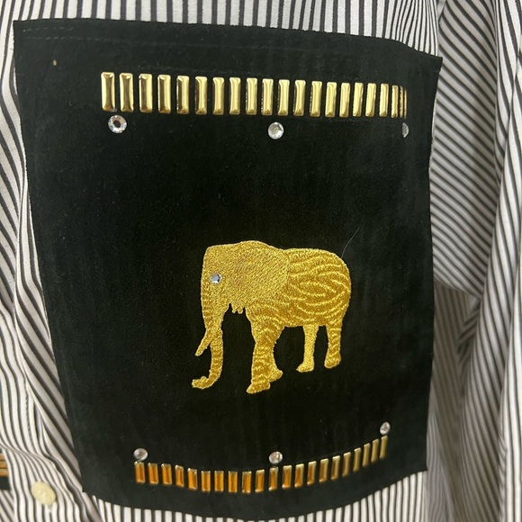 Scrabbles USA Women’s Button Up Black/white Blouse Size Large W/animal Decor - Picture 4 of 7